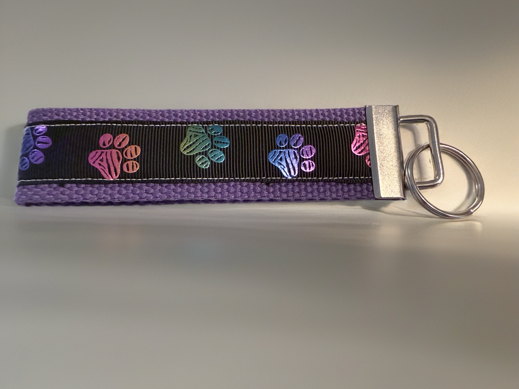 Purple Paw Print Keychain Wristlet – Handmade Pet Lover Gift