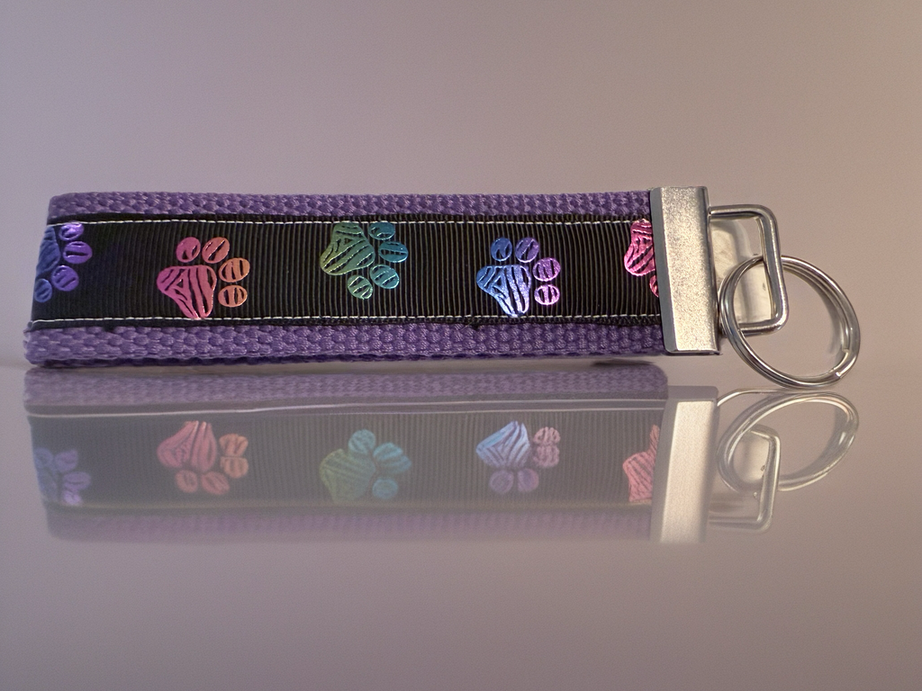 Purple Paw Print Keychain Wristlet – Handmade Pet Lover Gift