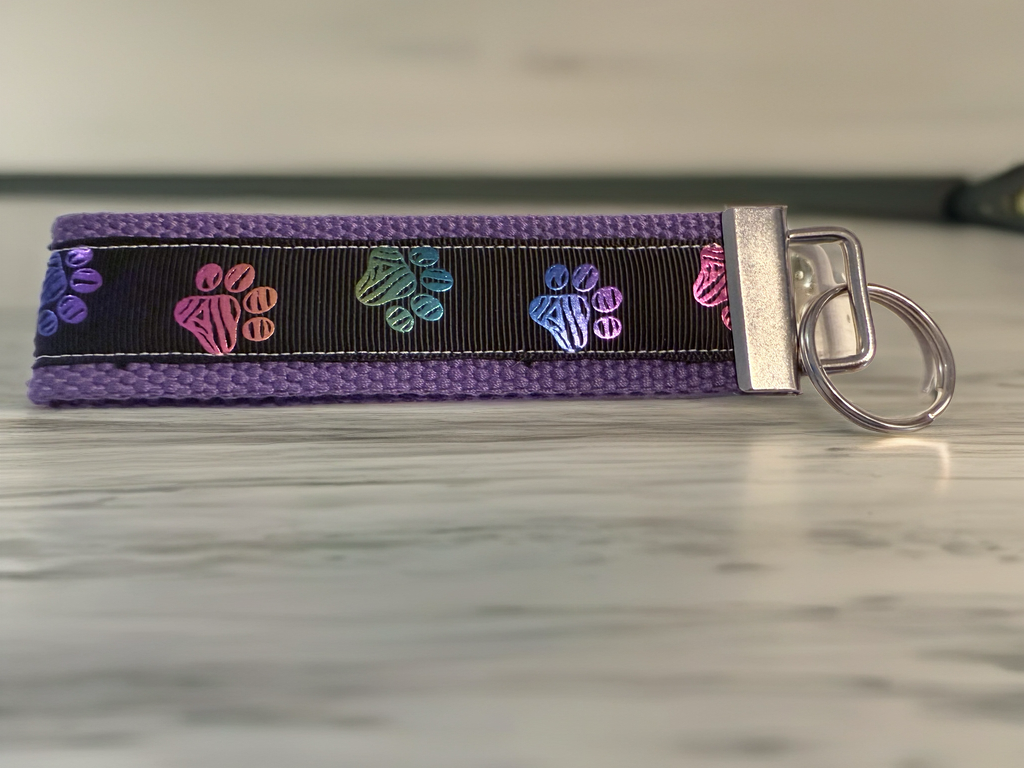 Purple Paw Print Keychain Wristlet – Handmade Pet Lover Gift