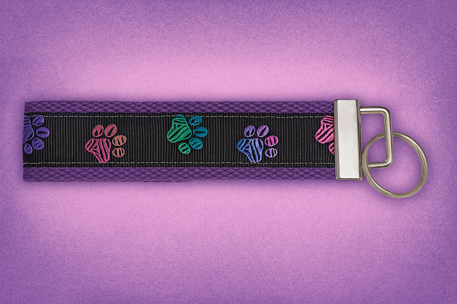 Purple Paw Print Keychain Wristlet – Handmade Pet Lover Gift