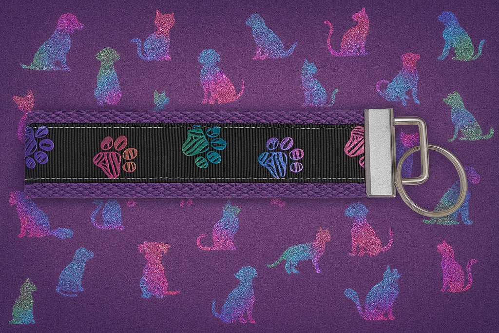 Purple Paw Print Keychain Wristlet – Handmade Pet Lover Gift