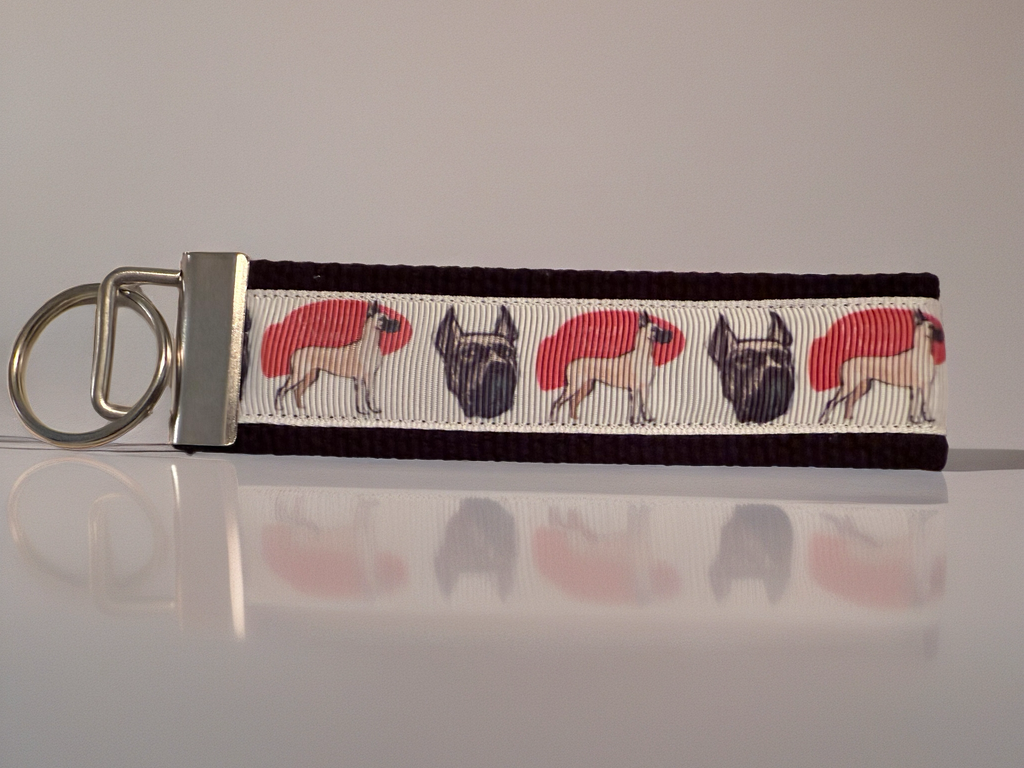 Great Dane Dog Lover Wristlet Keychain – Durable Fabric Key Fob with Dog Design