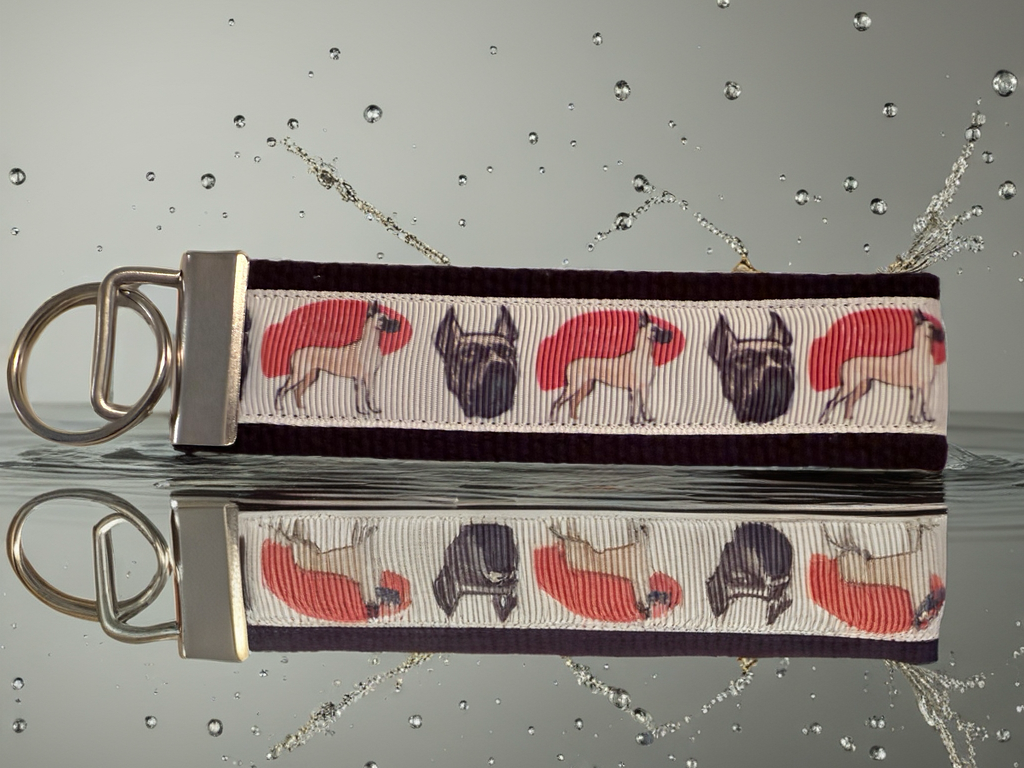Great Dane Dog Lover Wristlet Keychain – Durable Fabric Key Fob with Dog Design