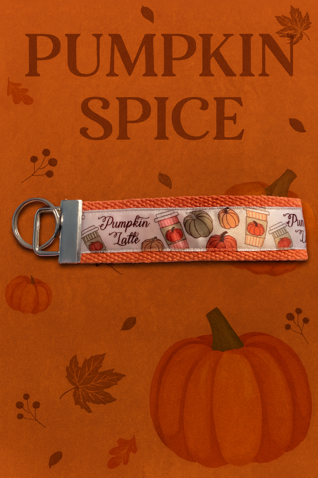 Pumpkin Spice Latte Keychain – Autumn Coffee Lover Gift, Fall Pumpkin Key Fob Wristlet