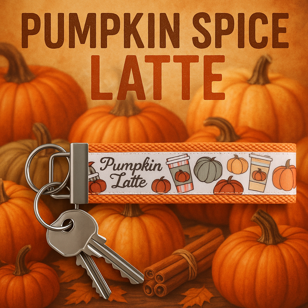 Pumpkin Spice Latte Keychain – Autumn Coffee Lover Gift, Fall Pumpkin Key Fob Wristlet