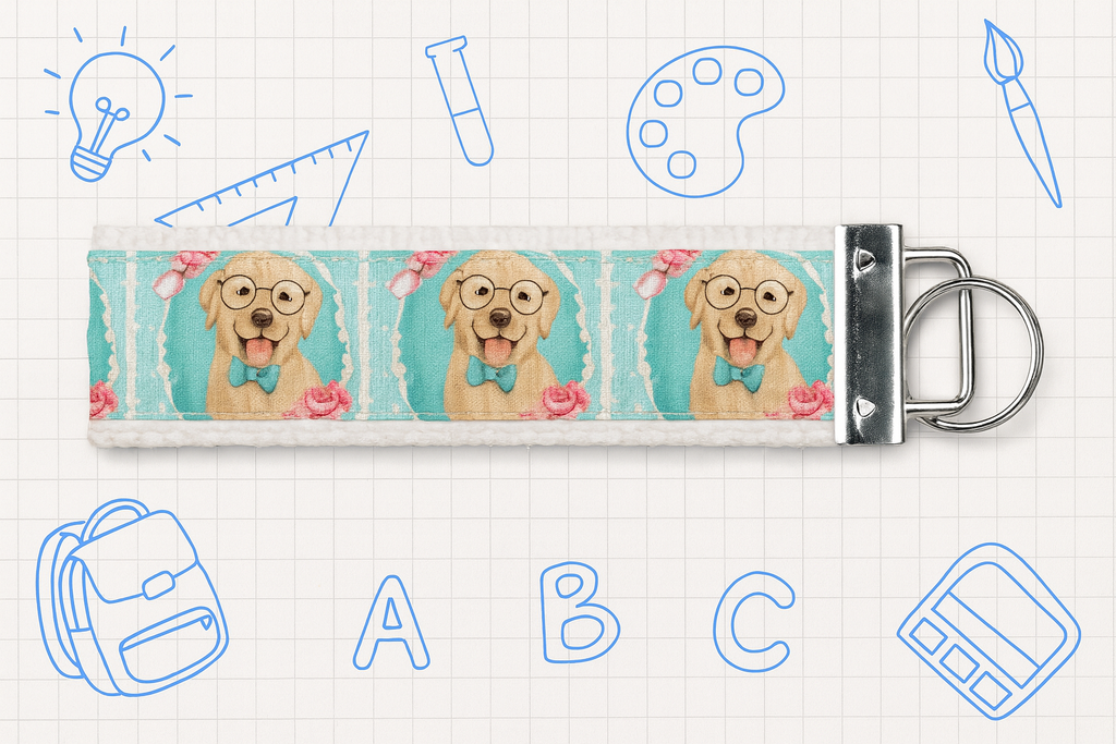 Professor Golden Retriever Keychain – Cute Dog Lover Gift, School Teacher Keychain, Puppy Accessory