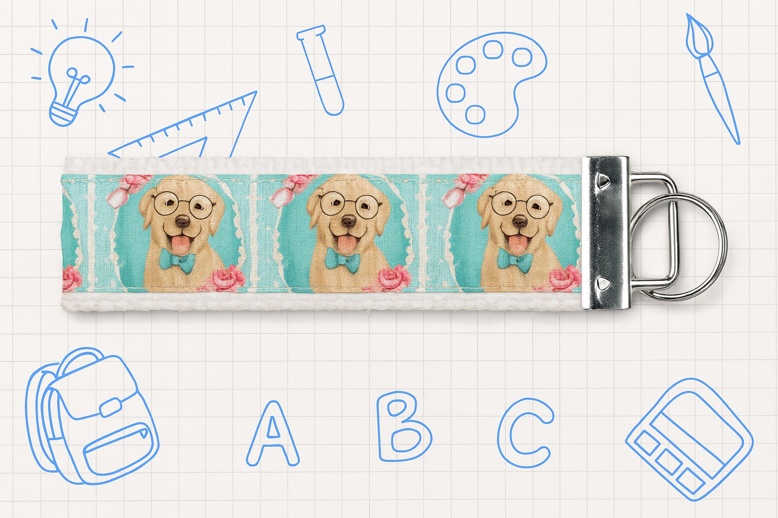 Professor Golden Retriever Keychain – Cute Dog Lover Gift, School Teacher Keychain, Puppy Accessory