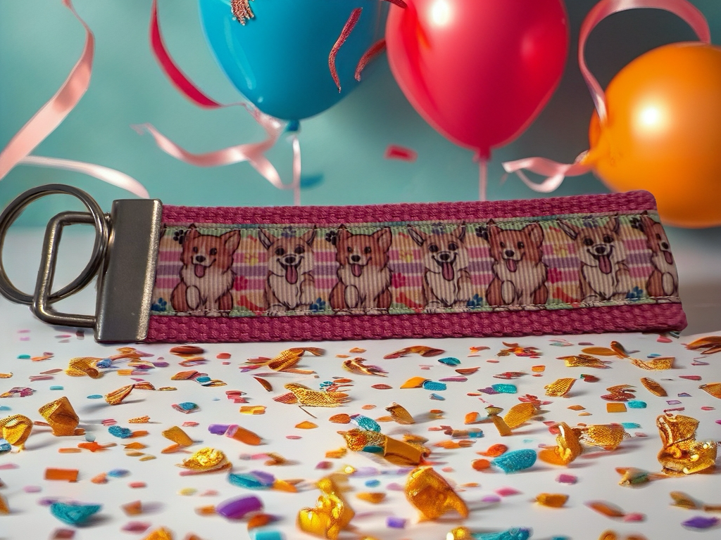 Corgi Keychain Wristlet – Cute Dog Lover Gift, Pink Fabric Key Fob