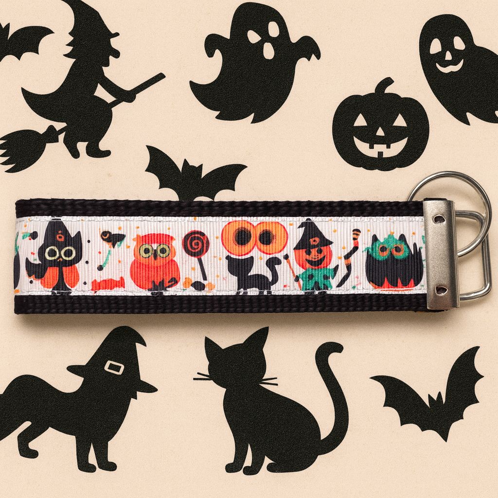 Halloween Keychain Wristlet – Cute Spooky Print Key Fob for Fall, Trick-or-Treat & Everyday Use