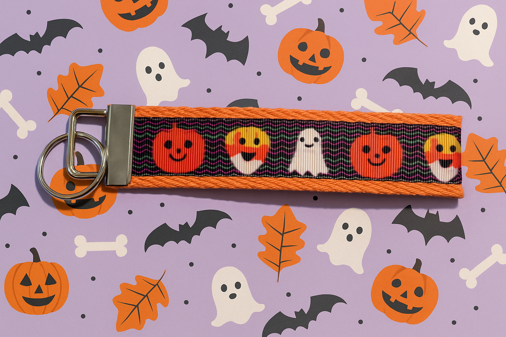Halloween Keychain Wristlet – Pumpkin, Ghost & Candy Corn Key Fob