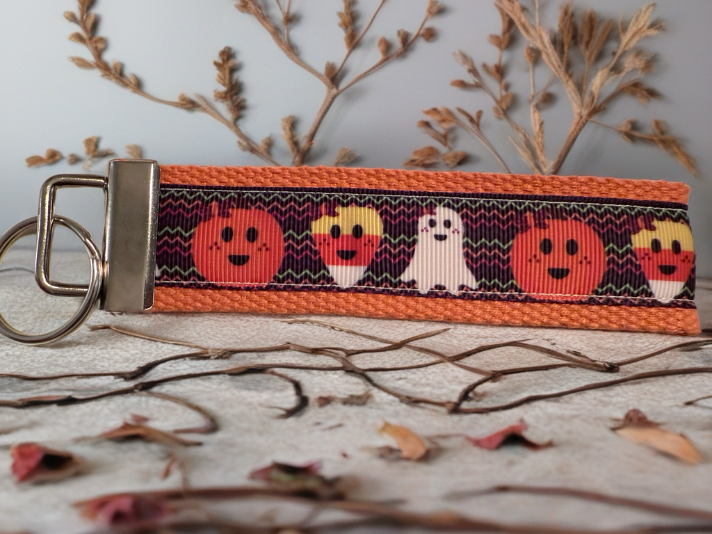 Halloween Keychain Wristlet – Pumpkin, Ghost & Candy Corn Key Fob