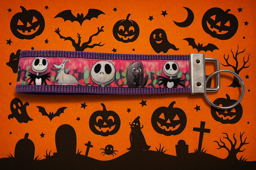 Halloween Keychain Wristlet – Purple Jack-Inspired Spooky Design