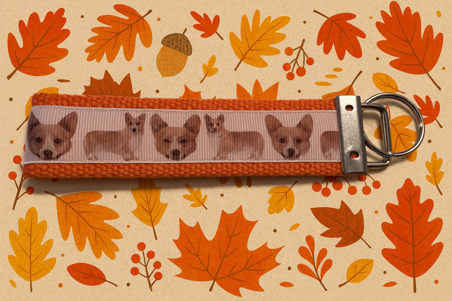 Corgi Keychain Wristlet – Dog Lover Gift, Multiple Colors Available