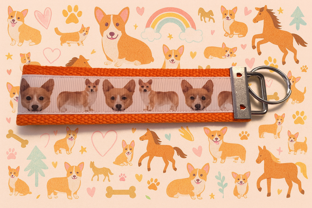 Corgi Keychain Wristlet – Dog Lover Gift, Multiple Colors Available