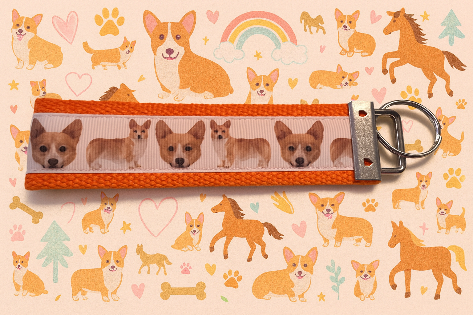 Corgi Keychain Wristlet – Dog Lover Gift, Multiple Colors Available
