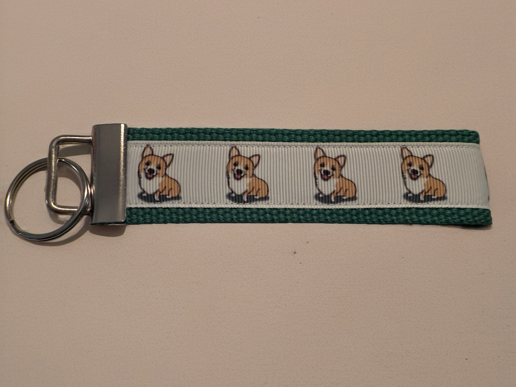 Corgi Keychain Wristlet – Green Dog Lover Gift, Cute Handmade Accessory