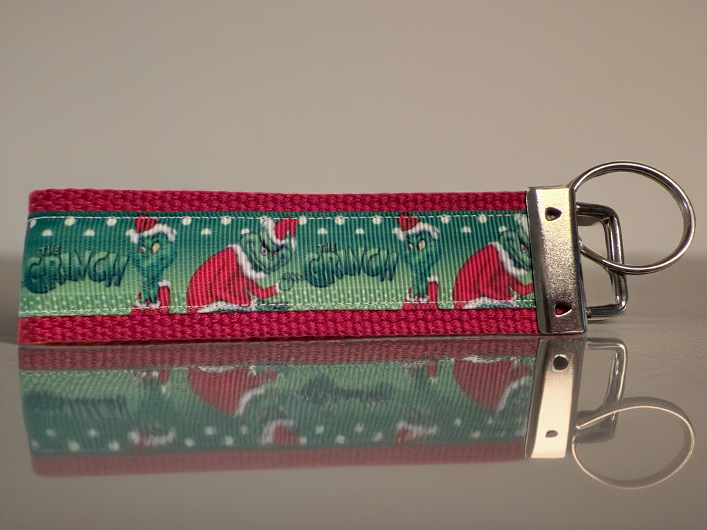 Grinch Christmas Keychain Wristlet – Holiday Key Fob Gift