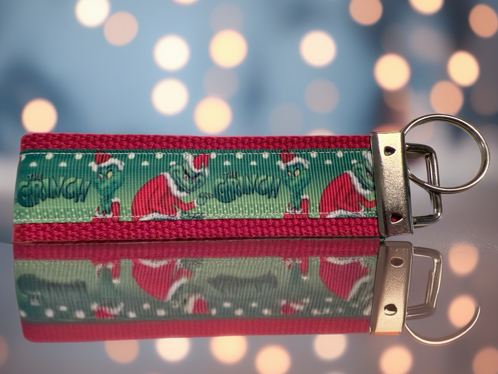 Grinch Christmas Keychain Wristlet – Holiday Key Fob Gift