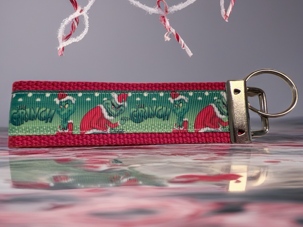 Grinch Christmas Keychain Wristlet – Holiday Key Fob Gift