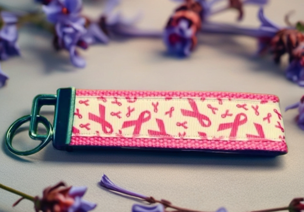 Breast Cancer Awareness Pink Ribbon Webbing Keychain/ Key Fob