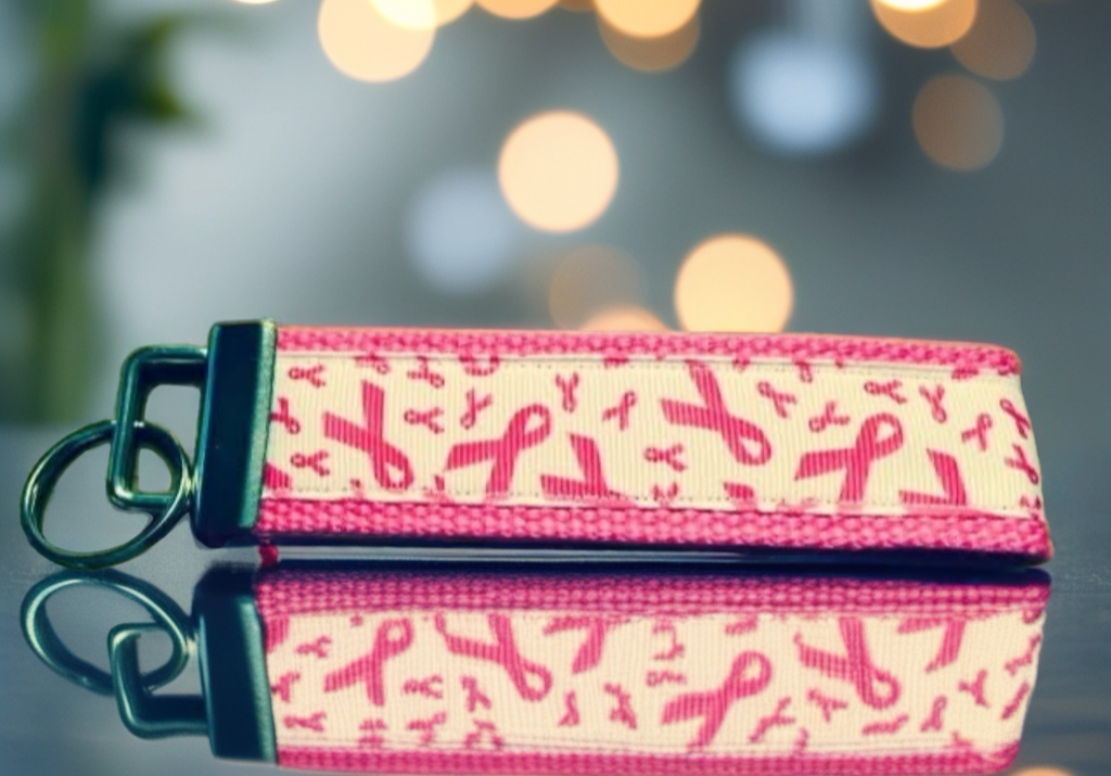 Breast Cancer Awareness Pink Ribbon Webbing Keychain/ Key Fob