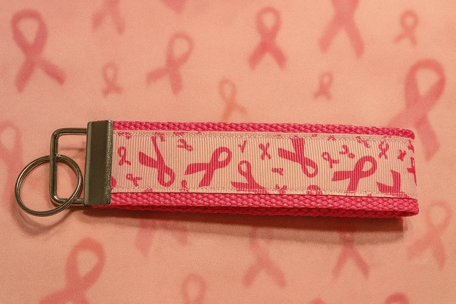 Breast Cancer Awareness Pink Ribbon Webbing Keychain/ Key Fob