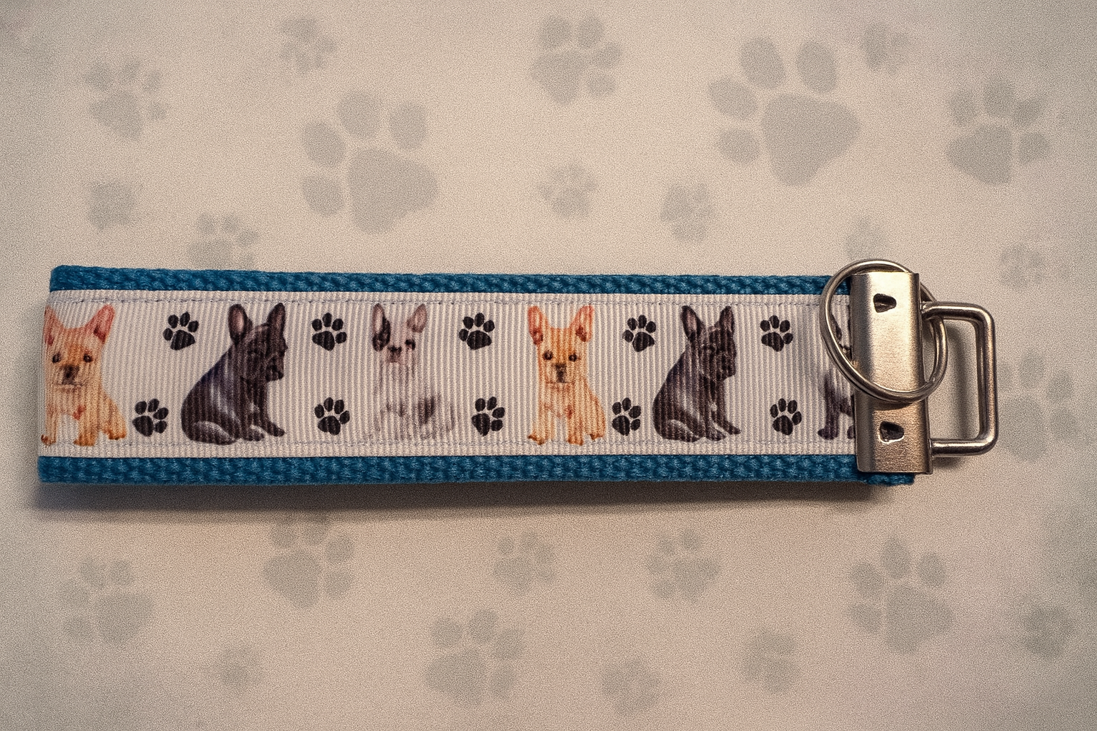 French Bulldog Keychain Wristlet – Dog Lover Paw Print Key Fob