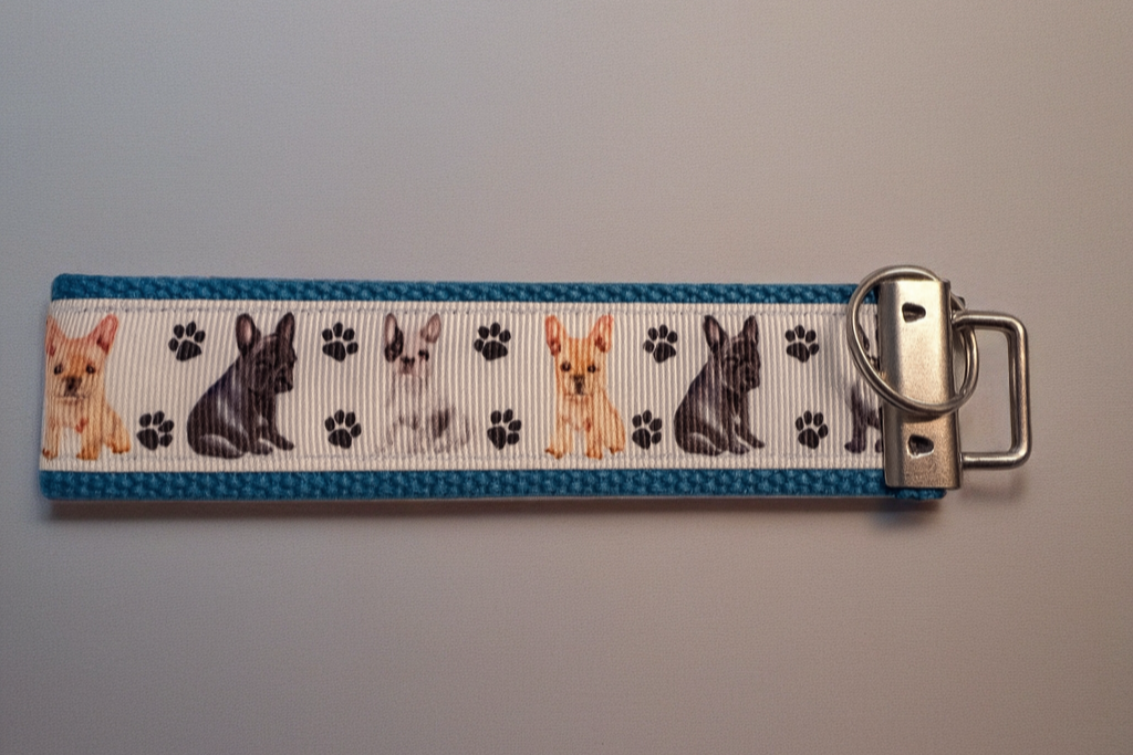 French Bulldog Keychain Wristlet – Dog Lover Paw Print Key Fob