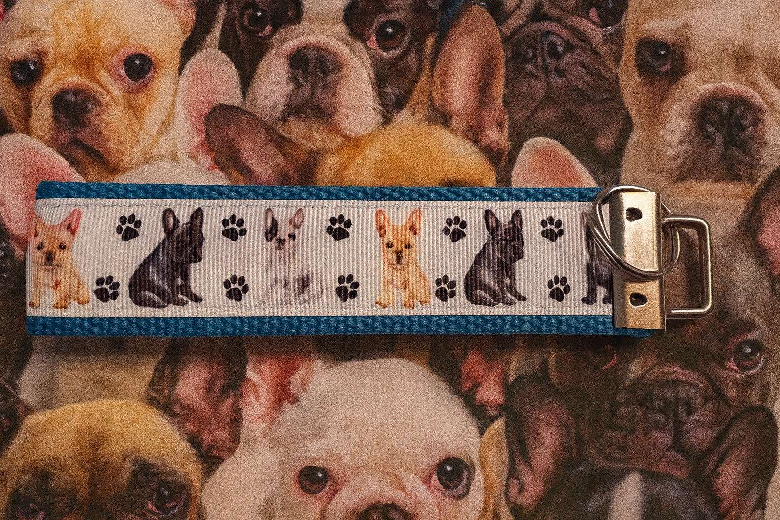 French Bulldog Keychain Wristlet – Dog Lover Paw Print Key Fob