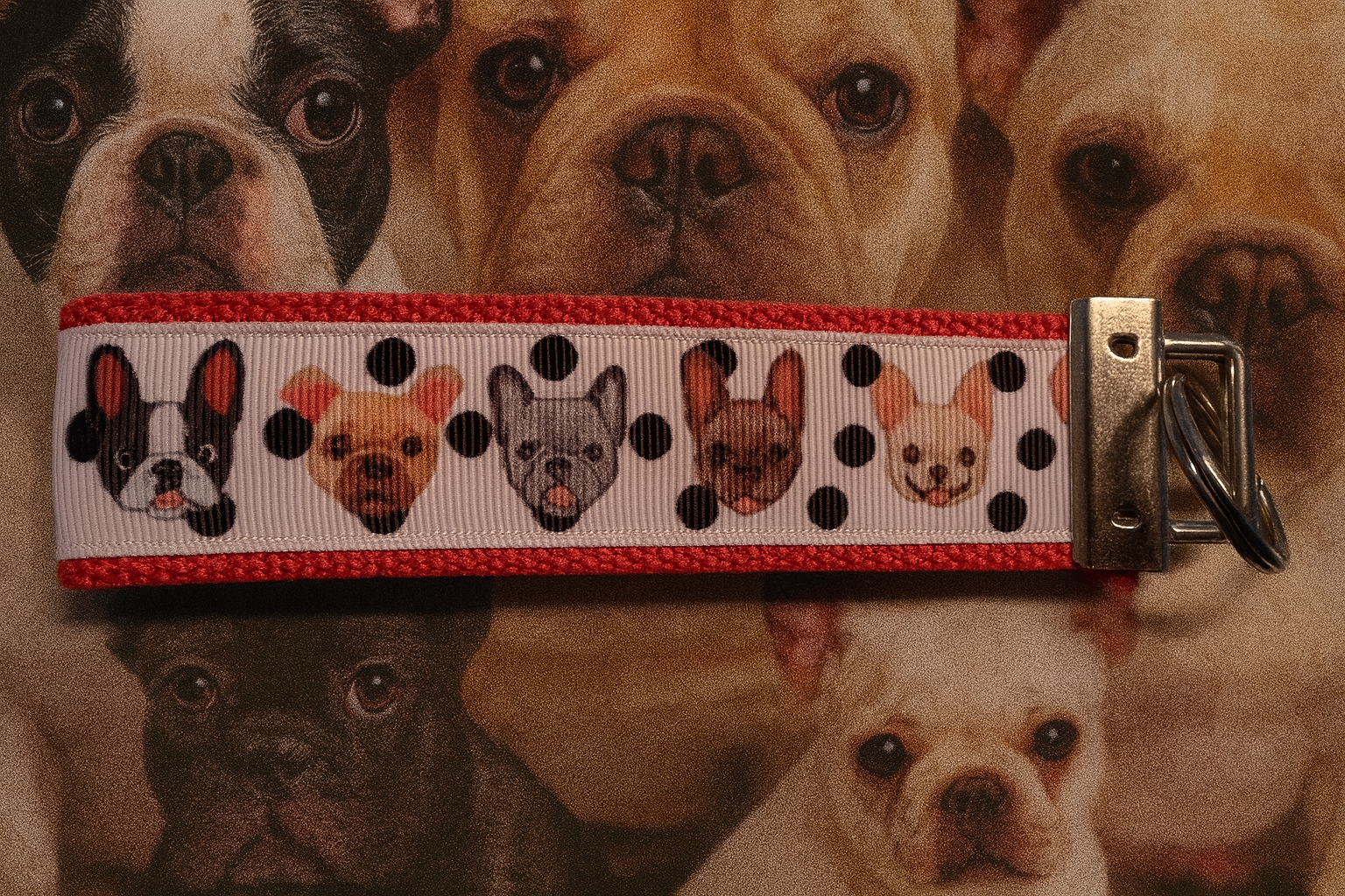French Bulldog Keychain Wristlet – Dog Lover Paw Print Key Fob