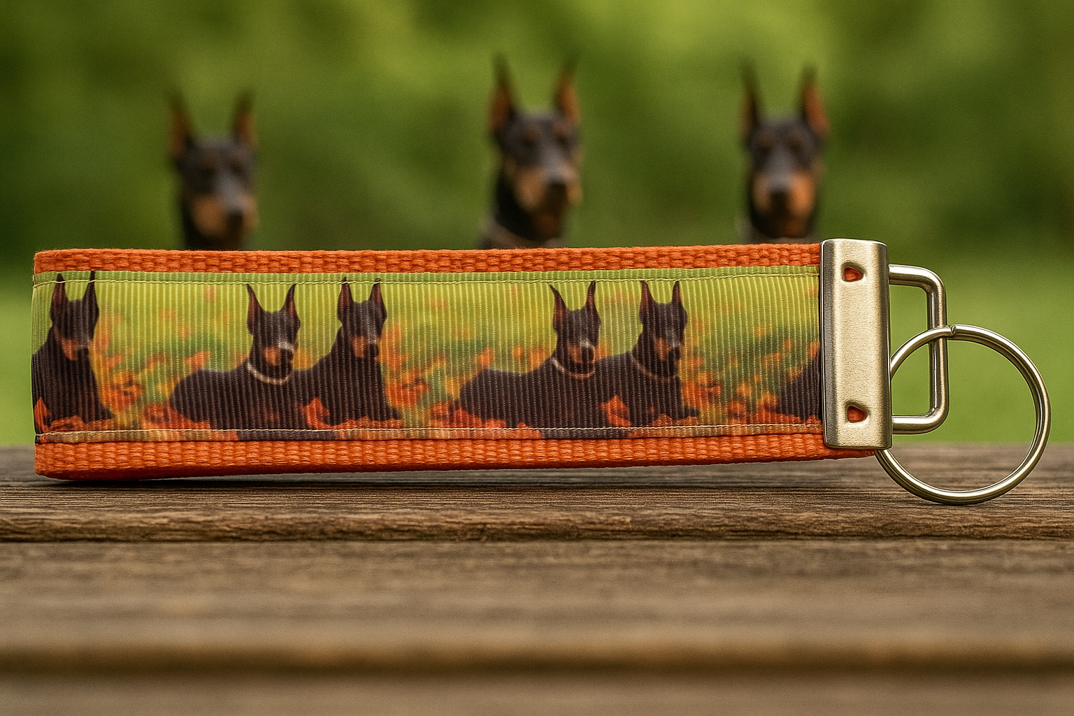 Doberman Keychain Wristlet – Durable Fabric Key Holder with Doberman Pinscher Design