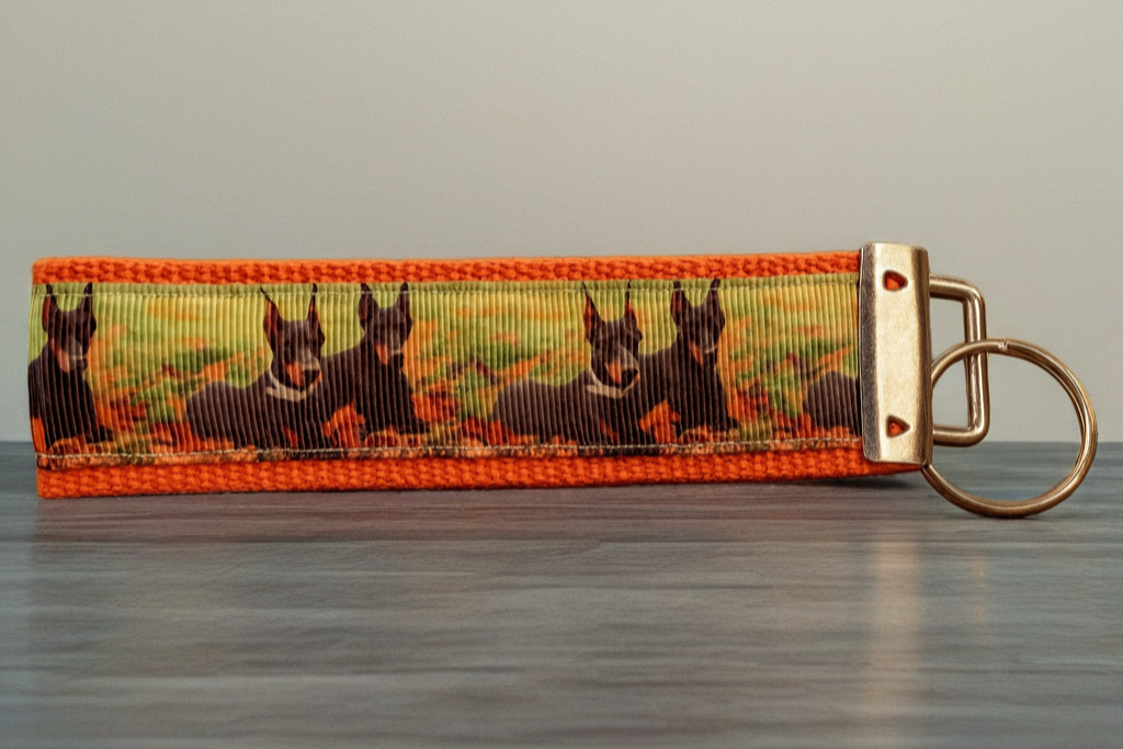 Doberman Keychain Wristlet – Durable Fabric Key Holder with Doberman Pinscher Design