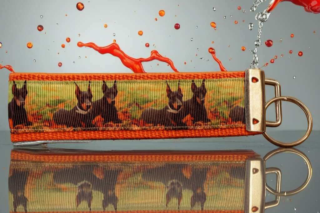 Doberman Keychain Wristlet – Durable Fabric Key Holder with Doberman Pinscher Design