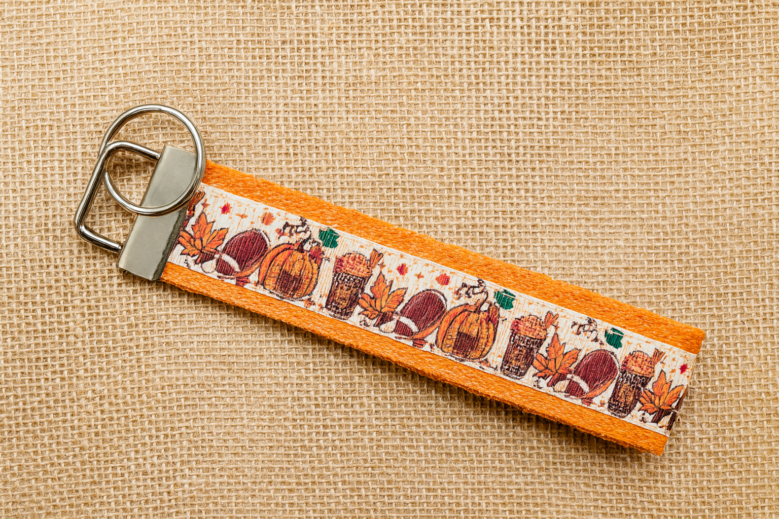 Fall Keychain Wristlet – Pumpkins, Football & Coffee Autumn Key Fob