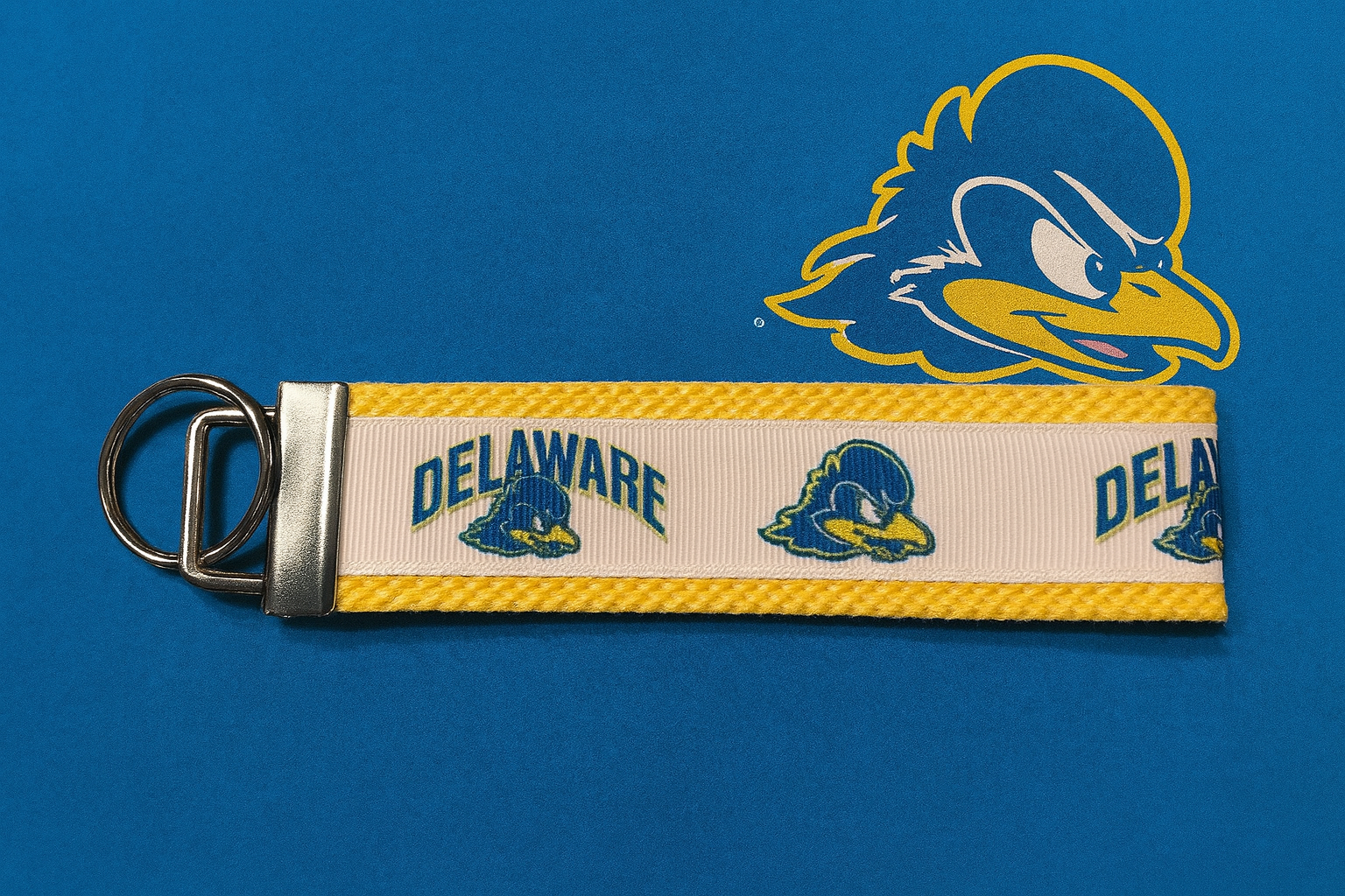 University of Delaware Keychain Wristlet – Blue Hens Campus Spirit Key Fob in Blue & Yellow