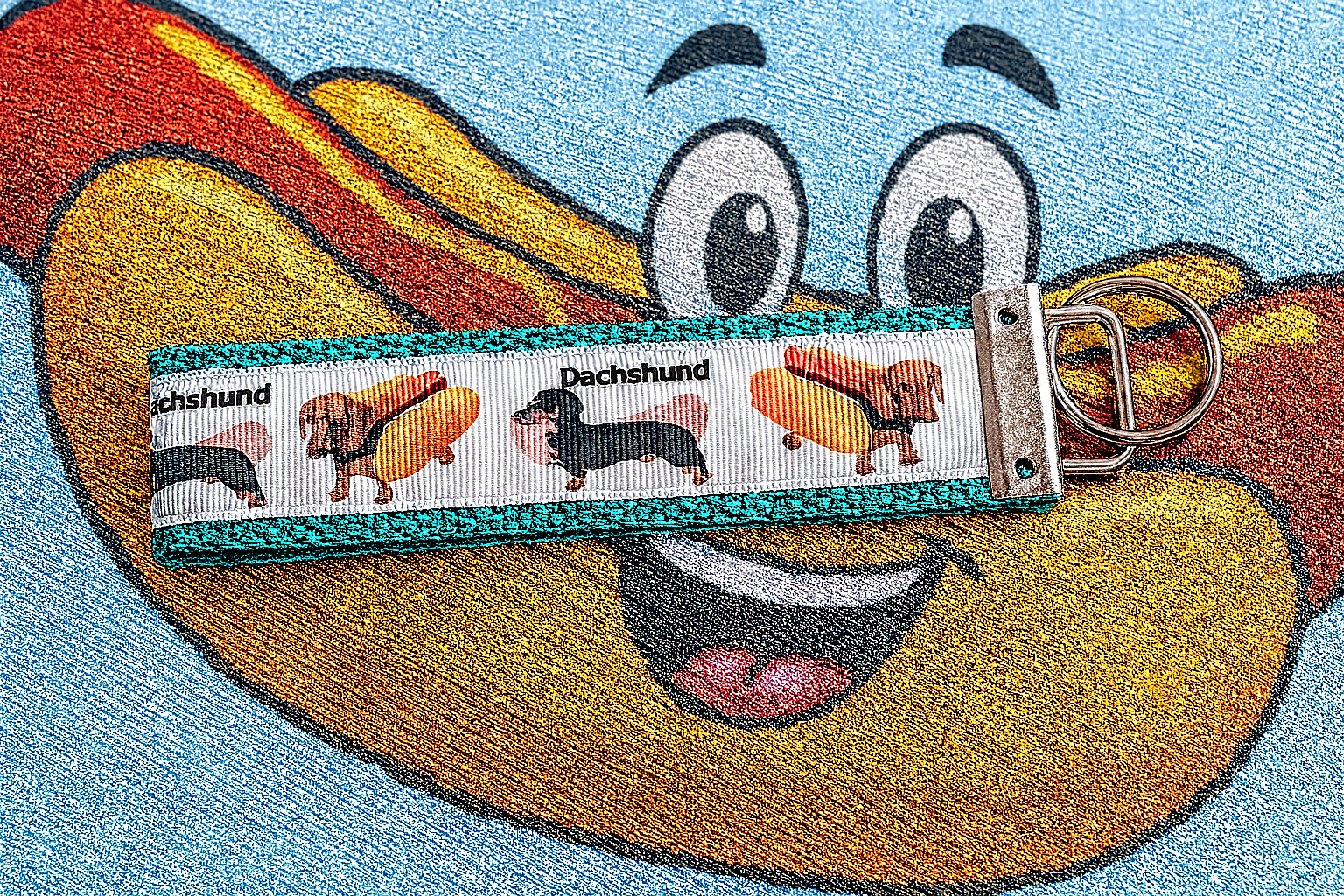 Funny Dachshund Hotdog Keychain – Cute hotdog Dog Wristlet Key Fob