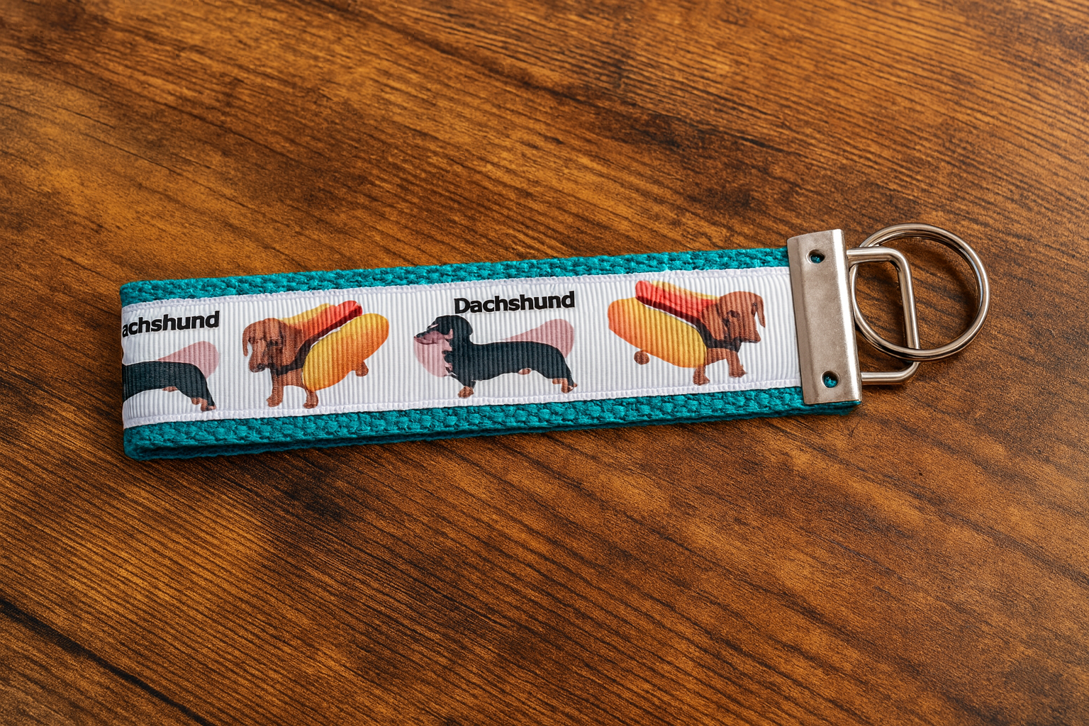 Funny Dachshund Hotdog Keychain – Cute hotdog Dog Wristlet Key Fob