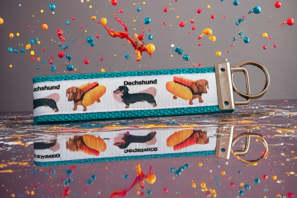 Funny Dachshund Hotdog Keychain – Cute hotdog Dog Wristlet Key Fob