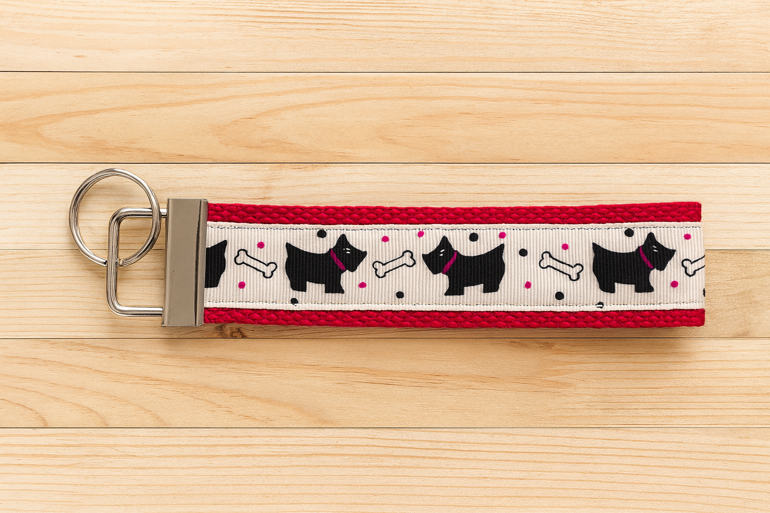 Scottie Dog Keychain Wristlet – Cute Dog Lover Gift with Red Trim