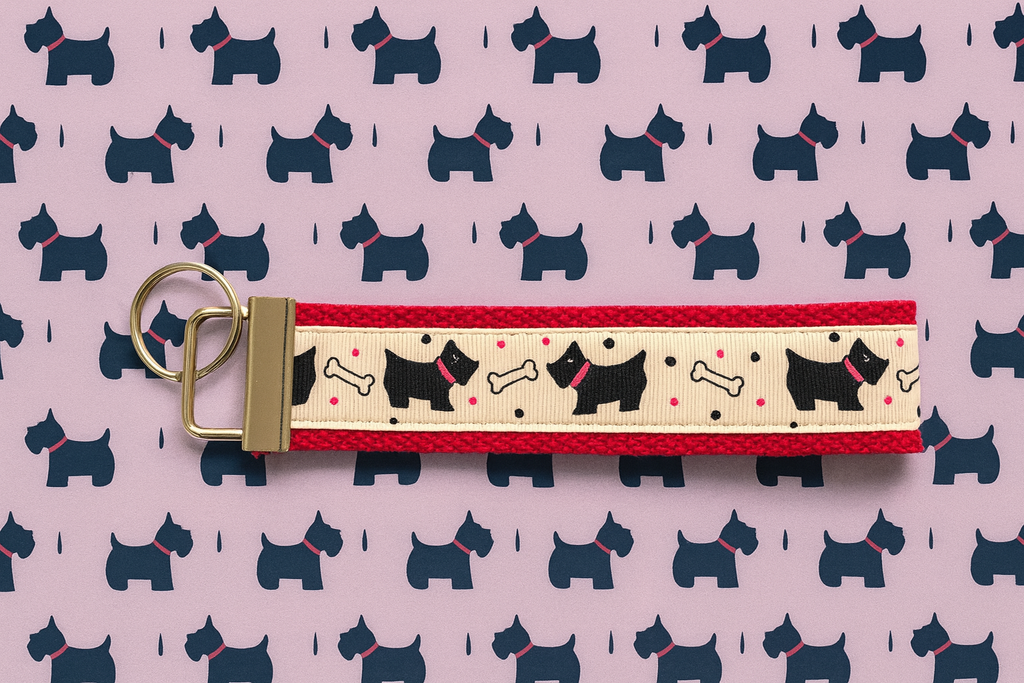 Scottie Dog Keychain Wristlet – Cute Dog Lover Gift with Red Trim