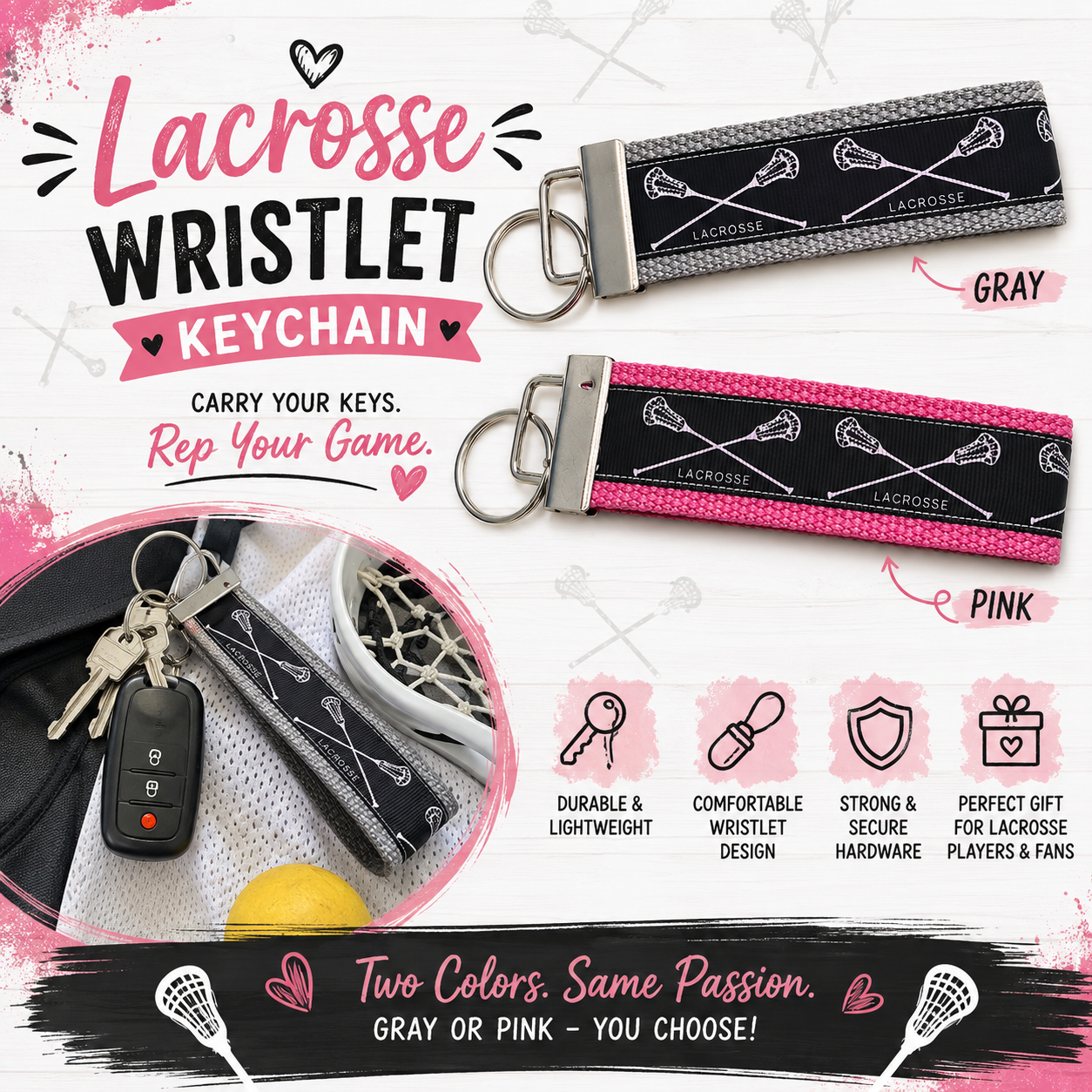 Lacrosse Wristlet Keychain | Field Hockey Style Key Fob | Player, Coach & Team Gift
