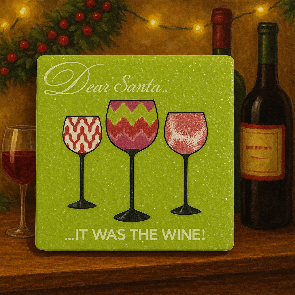 Dear Santa… It Was the Wine Christmas Coaster Set – Holiday Wine Glass Coasters