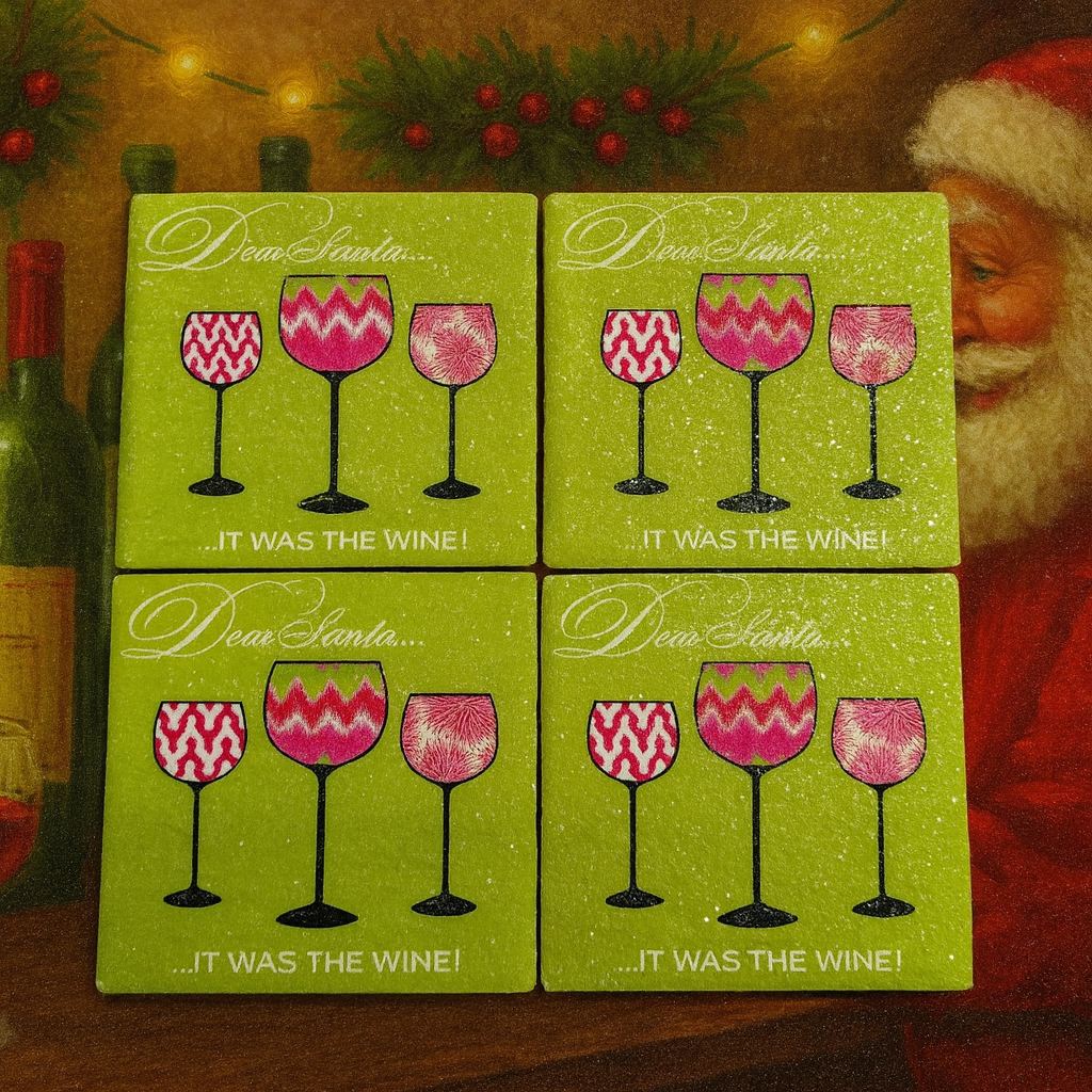 Dear Santa… It Was the Wine Christmas Coaster Set – Holiday Wine Glass Coasters