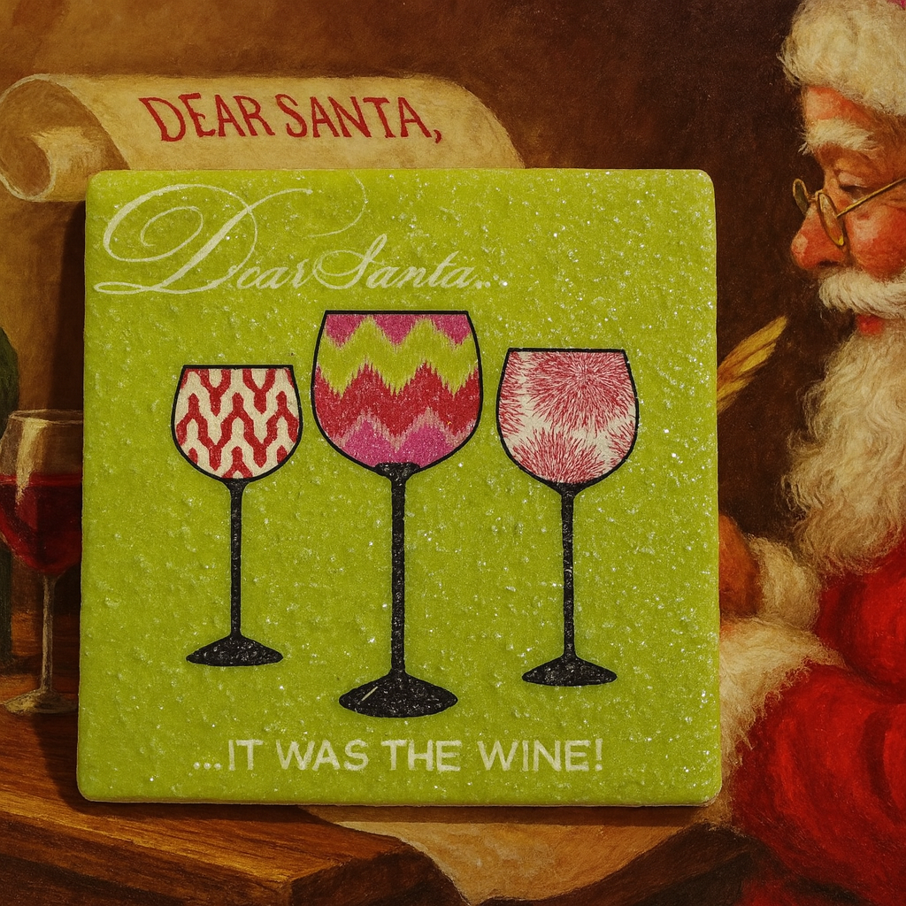 Dear Santa… It Was the Wine Christmas Coaster Set – Holiday Wine Glass Coasters