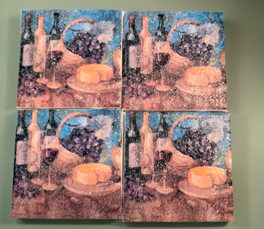 Wine & Cheese Glitter Coaster – Rustic Vineyard Drink Coaster