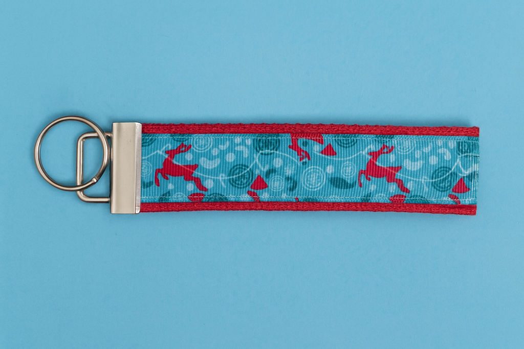 Whimsical Reindeer Keychain | Christmas Wristlet Key Fob
