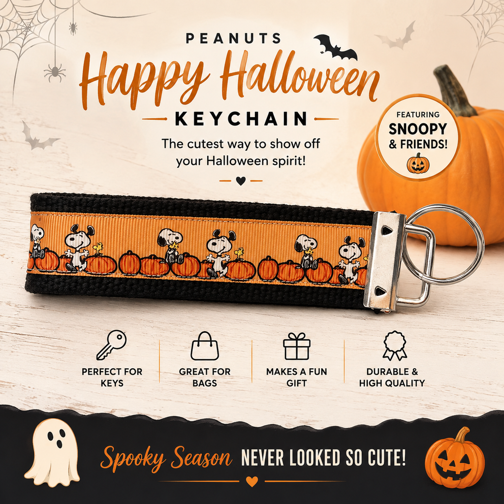 Peanuts Halloween Snoopy Pumpkin Keychain Wristlet | Fall Key Fob | Cute Halloween Gift for Dog Lovers
