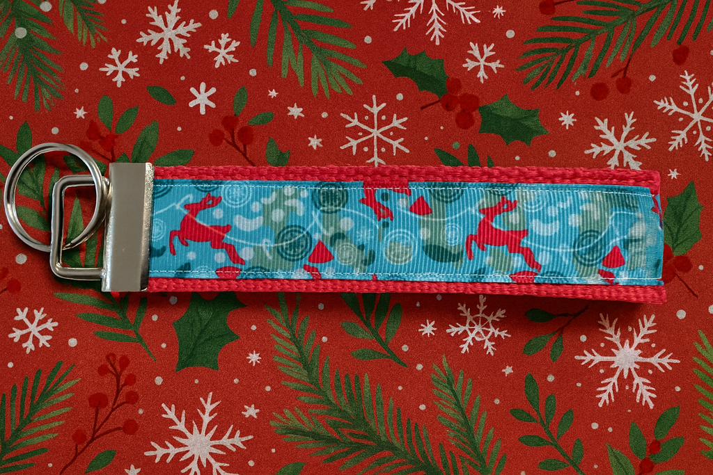 Whimsical Reindeer Keychain | Christmas Wristlet Key Fob