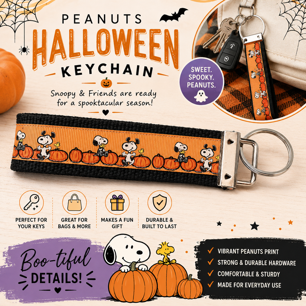 Peanuts Halloween Snoopy Pumpkin Keychain Wristlet | Fall Key Fob | Cute Halloween Gift for Dog Lovers