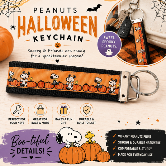 Peanuts Halloween Snoopy Pumpkin Keychain Wristlet | Fall Key Fob | Cute Halloween Gift for Dog Lovers